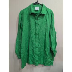 Women's long sleeve button up collared green linen dress shirt by Westbound, XL